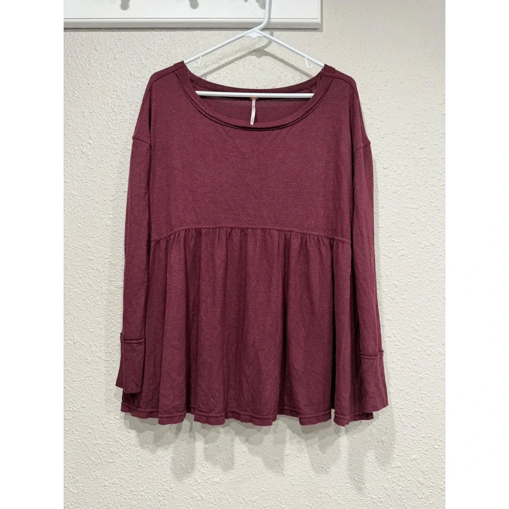 Free People Forever Your Girl Babydoll Tunic Top Burgundy S Boho Fairy Cottage